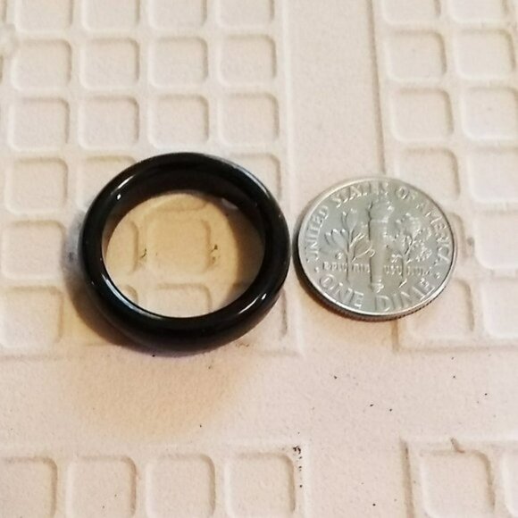 Smooth Black Agate Stone Band! Promise Ring? Punk Grunge Goth Biker Grief Loss - Picture 6 of 8